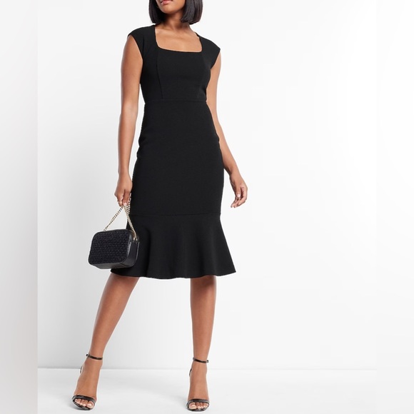 Express, Square Neck Peplum Midi Sheath Dress - Picture 1 of 6